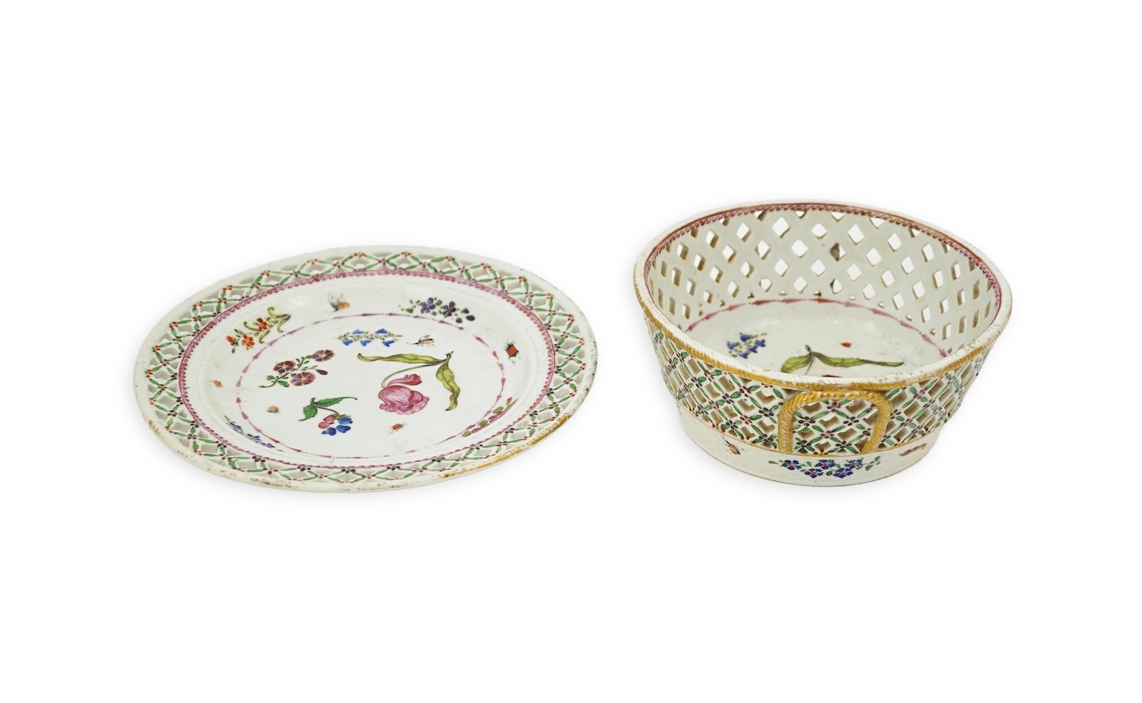 A Chinese export famille rose basket and stand, Qianlong period